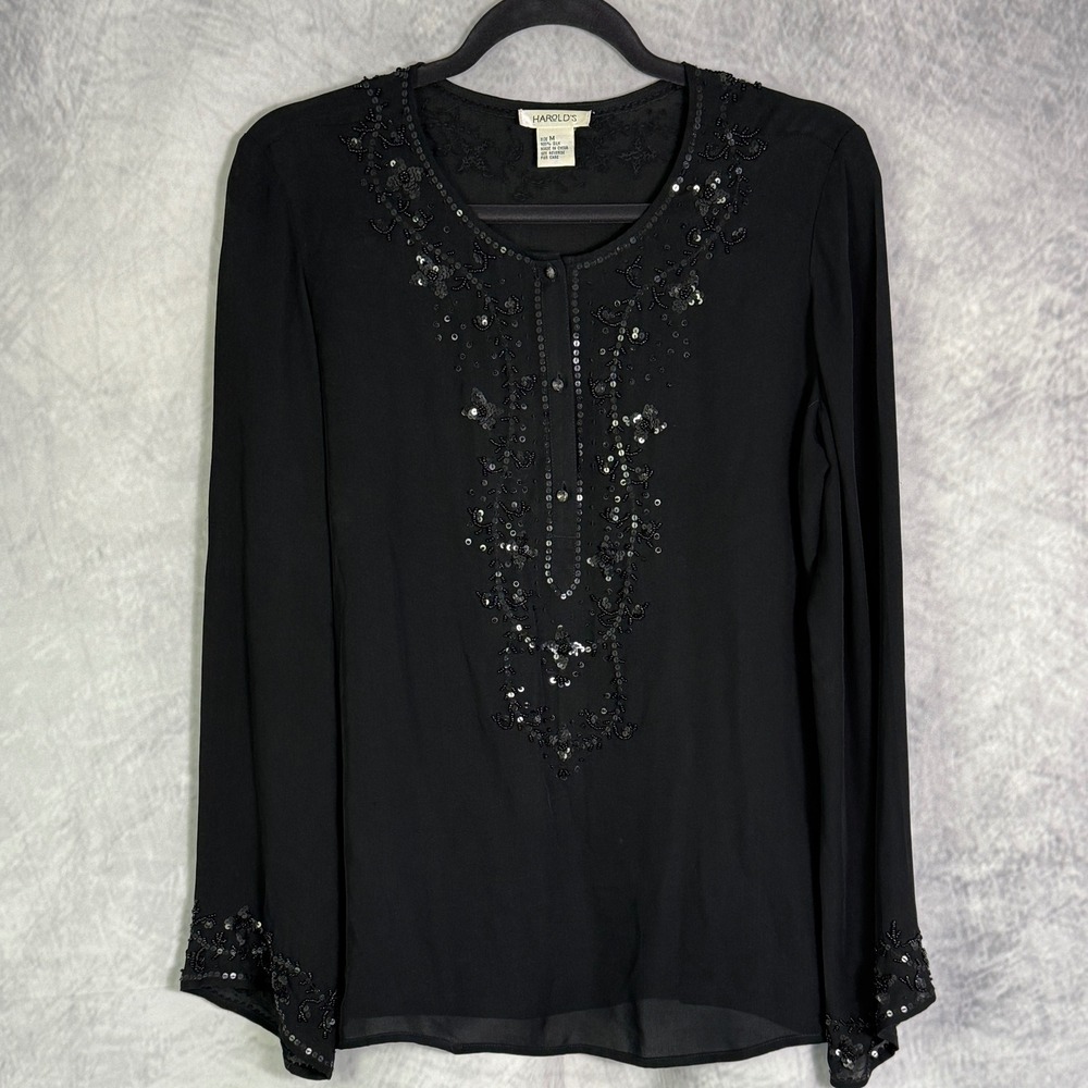 Vtg Y2k 90s top sz M Harold's Silk Beaded Sequin goth witchy Whimsigoth romantic